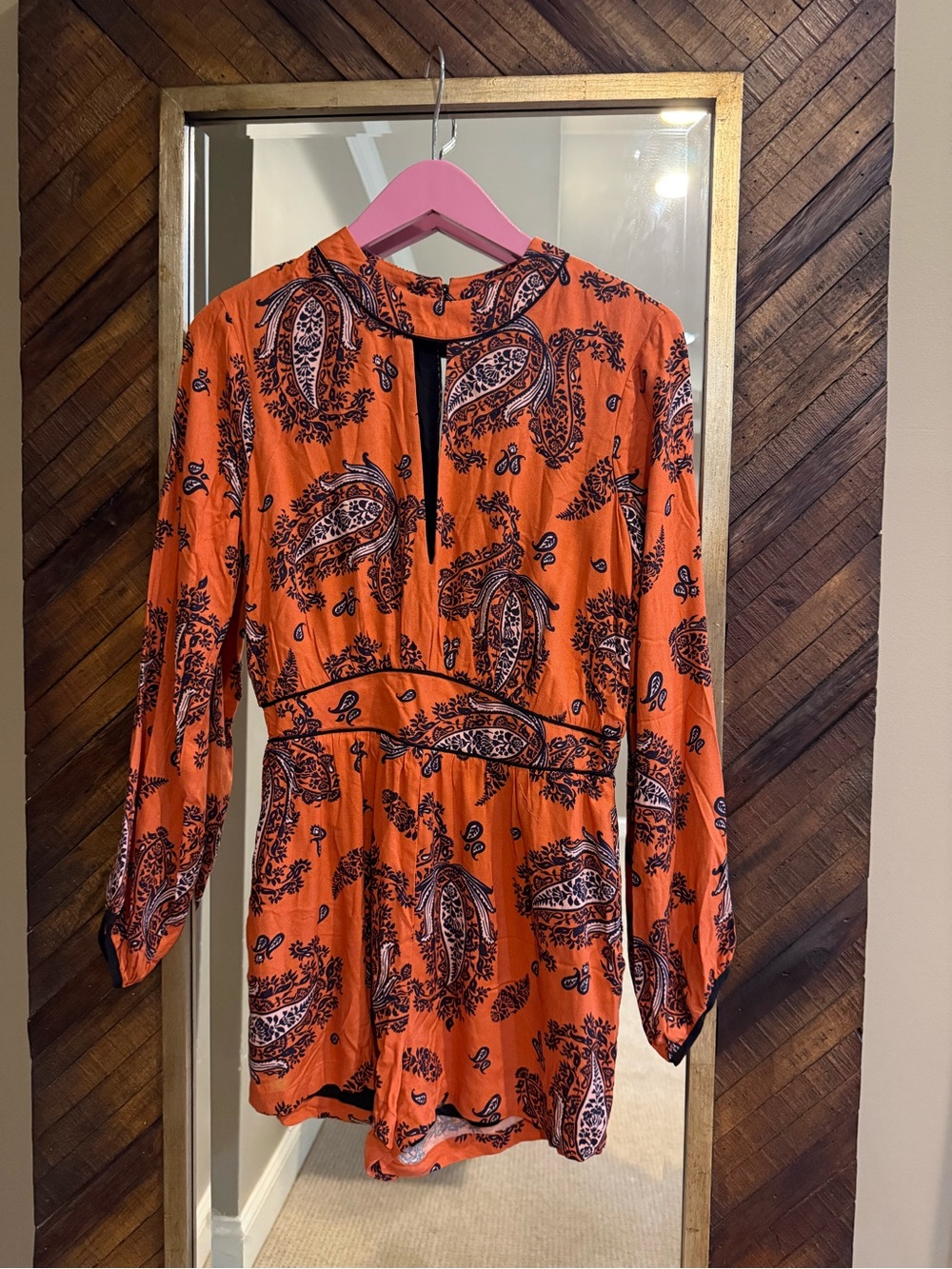 MINKPINK Orange Paisley Long-Sleeve Romper